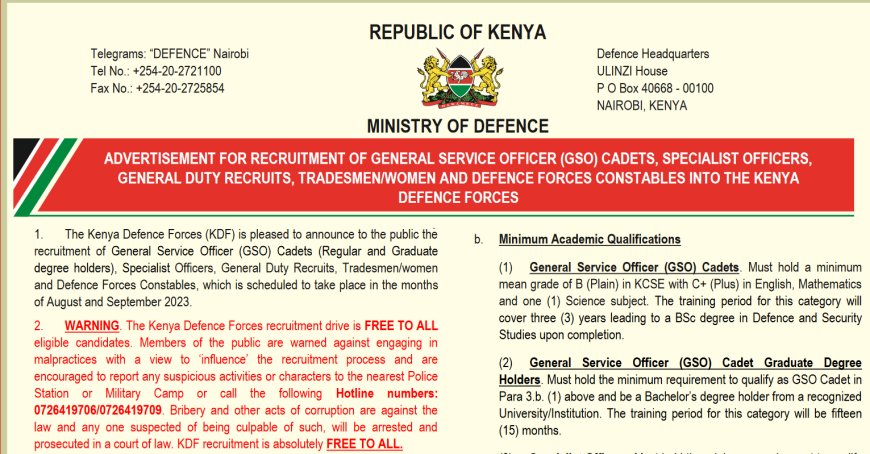 KDF Recruitment 2023 Dates and Centres